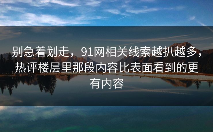 别急着划走，91网相关线索越扒越多，热评楼层里那段内容比表面看到的更有内容